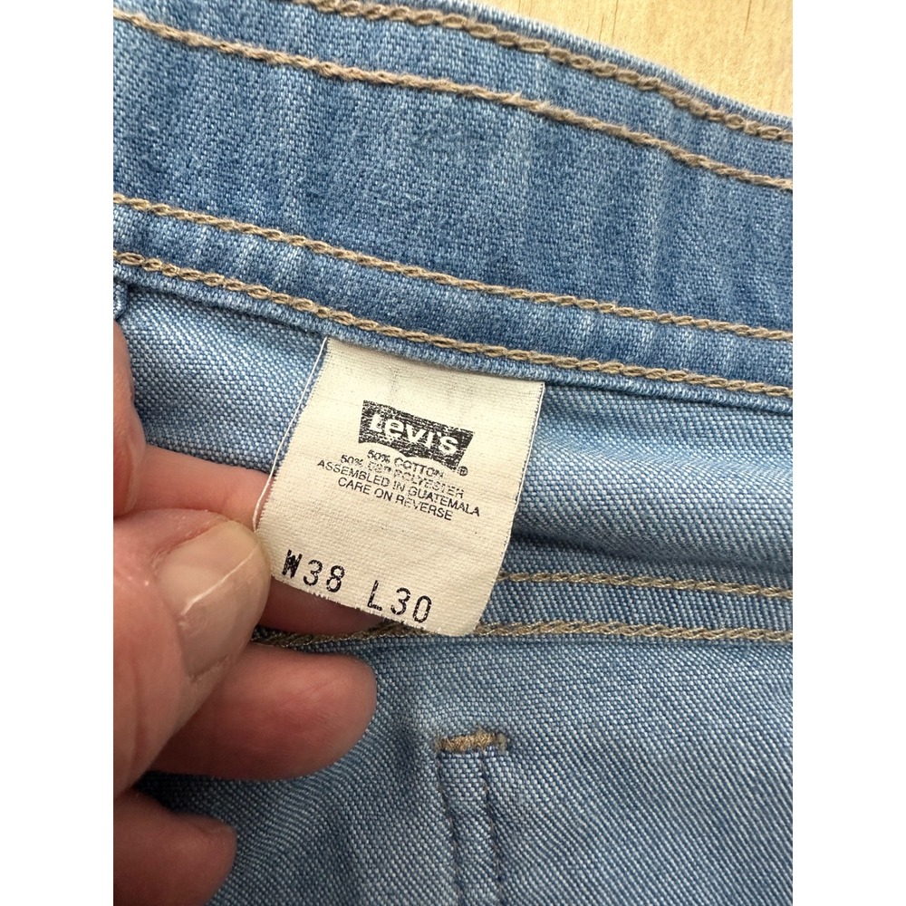 Levis Vintage Mens Jeans 38x30 Light Wash brown Tab Straight Leg Blue 997 stamp - Picture 2 of 10